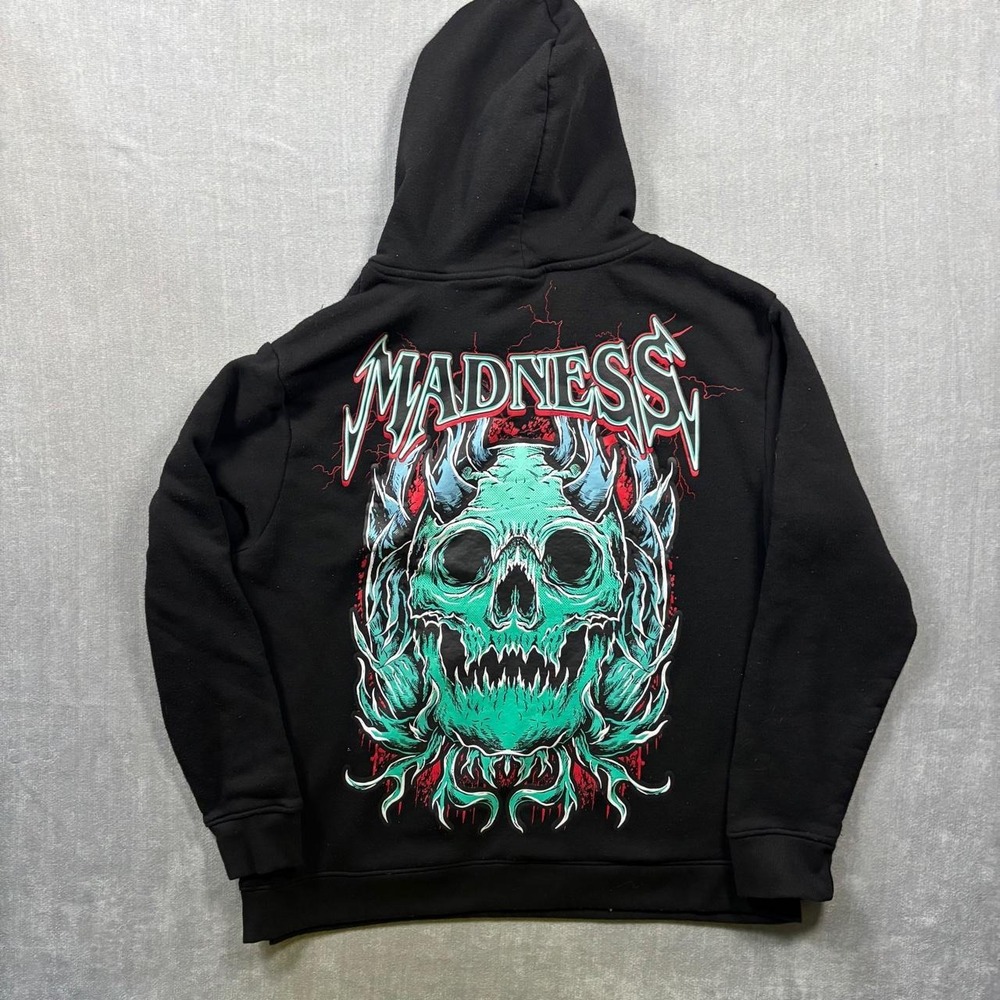 G-Star Raw Madness Hoodie Skull Graphic Black Mens Large Y2K Streetwear